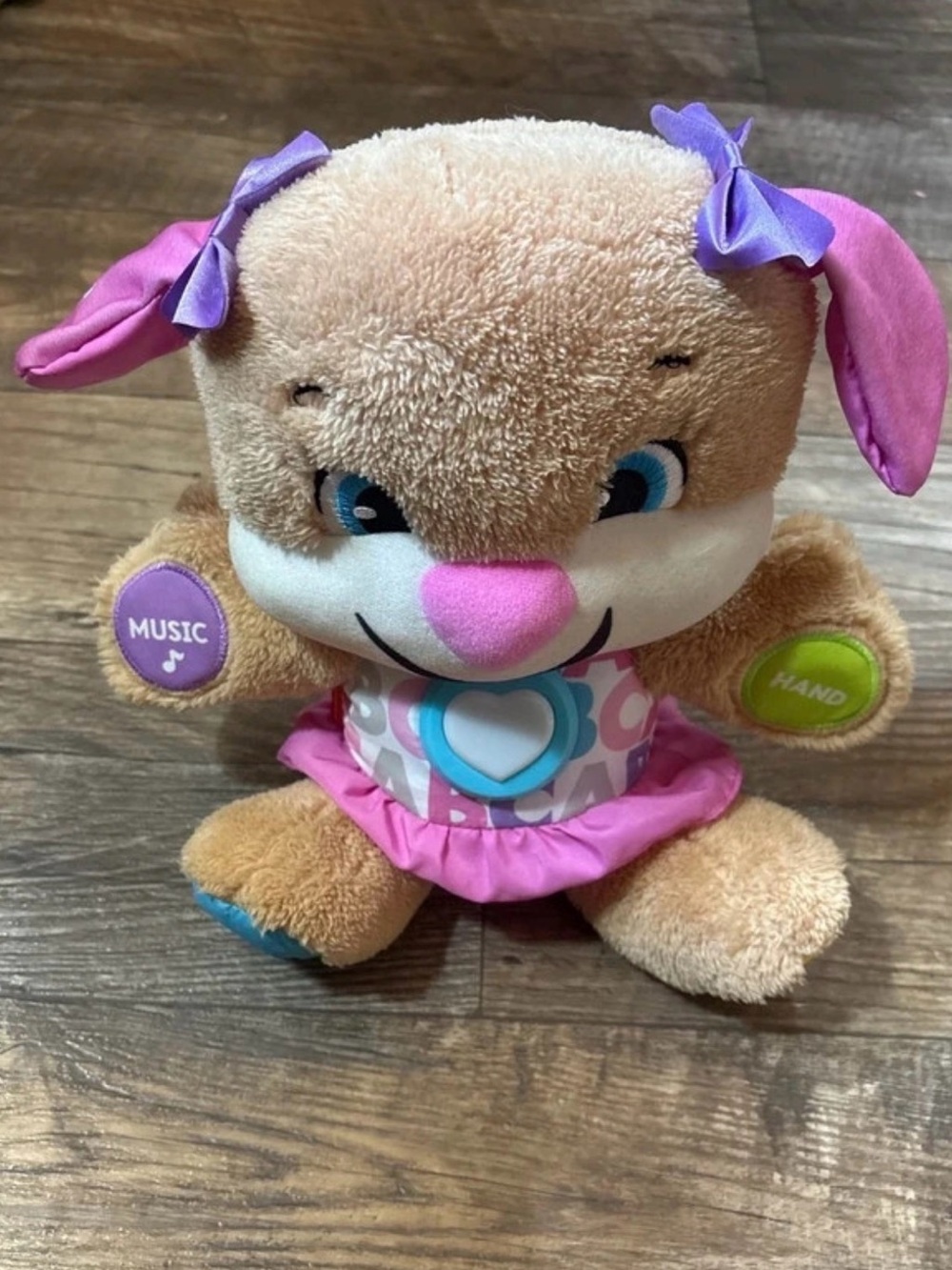 Fisher-Price Tan Plush Puppy with Pink Nose, light ups and plays music
